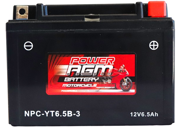 Power AGM NPC-YT6.5B-3 Motorcycle Battery front
